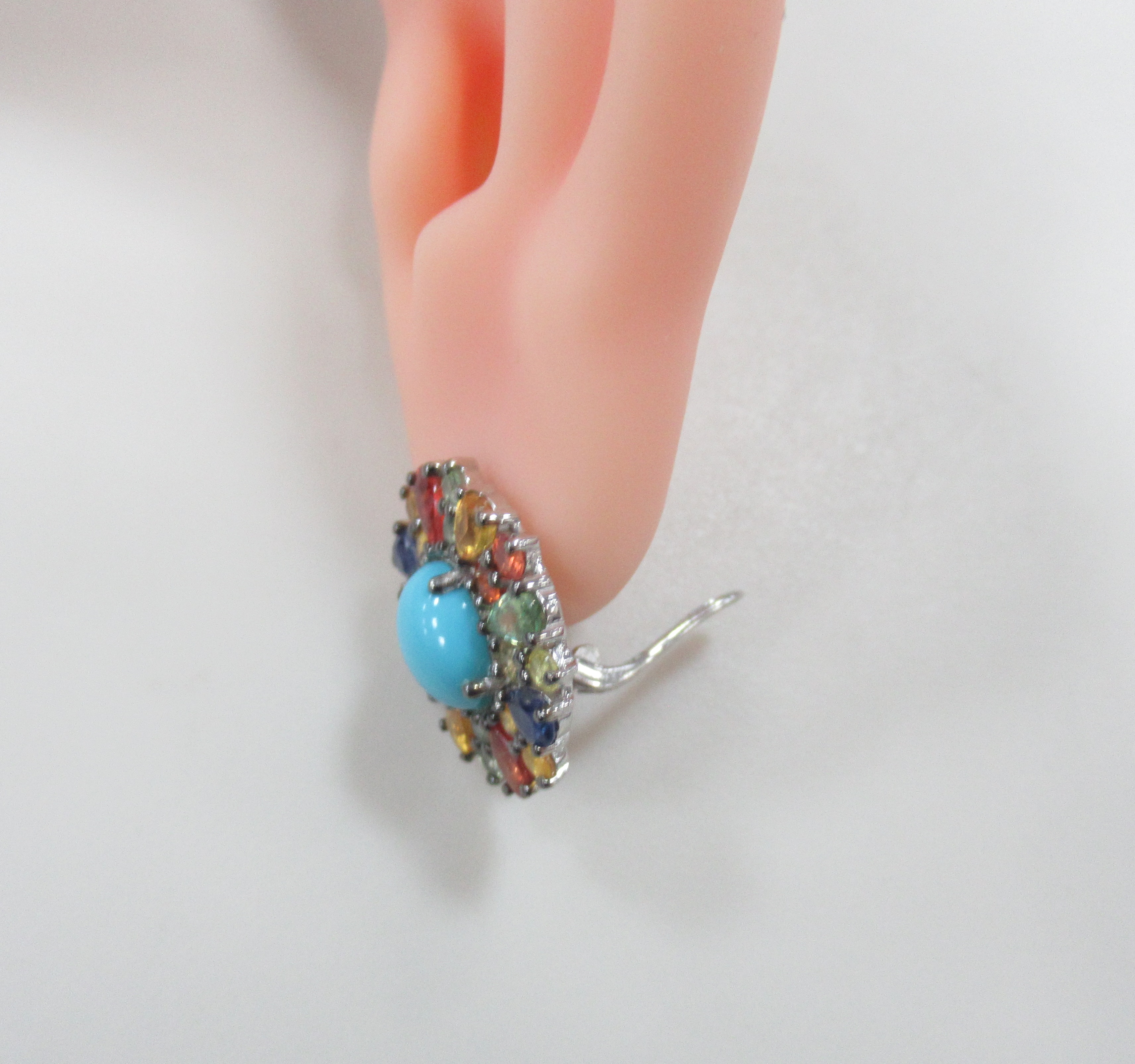 Серебряные серьги с бирюзой и мультисапфирами